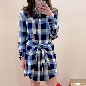 Aqua Plaid Shirtdress